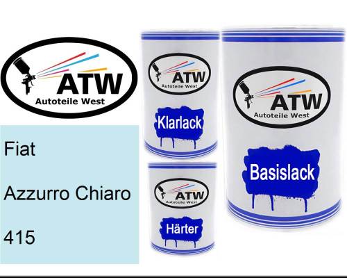 Fiat, Azzurro Chiaro, 415: 500ml Lackdose + 500ml Klarlack + 250ml Härter - Set, von ATW Autoteile West.